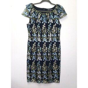 Womens dress Party Cocktail Sz 2 embroidered lace sheath Karl Lagerfeld blue EUC